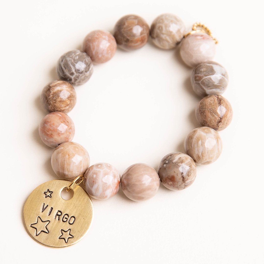 powerbeads by jen powerbeads by jen fossil coral paired with a bronze hand stamped virgo medal 15031574691891